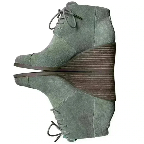 Toms Hyde Wedge Sneakers Ankle Bootie Vetiver Grey Sage Green Suede size 7.5 - Picture 6 of 11